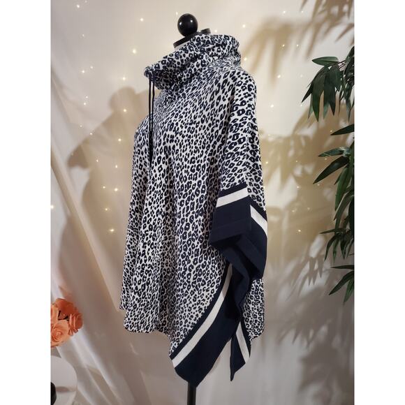 Chicos NWT Womens Cotton Cashmere Cinch Cowl Neck Animal Print Poncho Size S/M - Picture 6 of 11